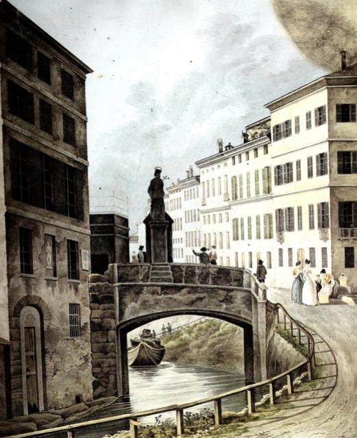 Ignoto, ponte di Porta Romana con la statua di San Giovanni Nepomuceno, collezione privata