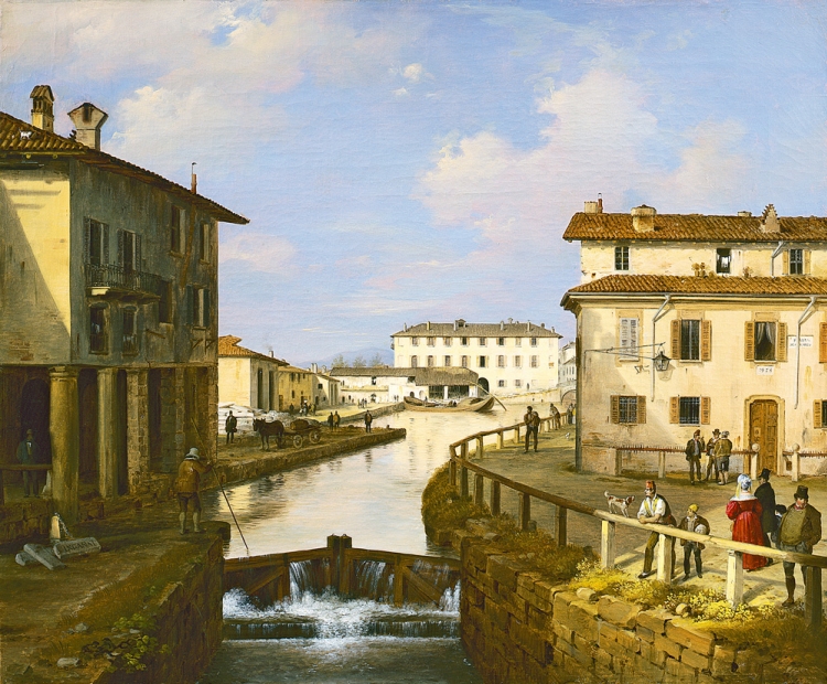Angelo Inganni, Il Naviglio dal ponte di San Marco, 1834-1837, olio su tela, Collezione Intesa Sanpaolo