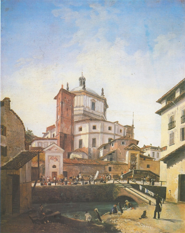Anonimo, La basilica di San Lorenzo vista da piazza Vetra, 1840, olio su tela, Milano, Museo di Milano.