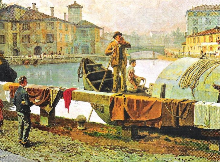 Giuseppe Cannella, Veduta del canale Naviglio presa dal ponte di San Marco (1834), collezione Cariplo
