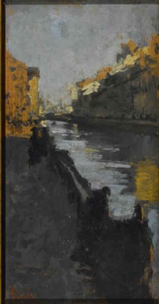 Emilio Gola, Il Naviglio di Corsico, 1880 circa, olio su tela.