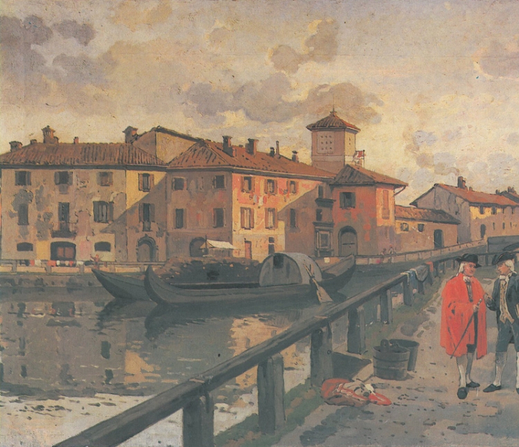 Arturo Ferrari - Via Arena, le conche, veduta settecentesca in realtà realizzata nel 1895, Museo di Milano