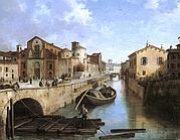 Angelo Inganni, Il Naviglio in via Fatebenefratelli, 1835, olio su tela, Milano, Mediocredito Lombardo.